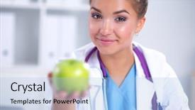  Presentation with green apple - Beautiful PPT layouts featuring hand holding a green apple backdrop and a  colored foreground