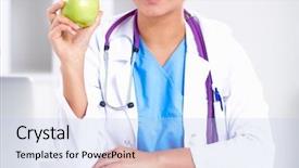  Presentation with medical robot hand and doctor - Cool new PPT layouts with hand holding a green apple backdrop and a  colored foreground