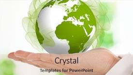  Presentation with green globe - Theme enhanced with hand holding a green globe background and a coral colored foreground