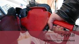  Presentation with pump - Slide deck having hand holding a has pump nozzle fueling a car closeup background and a tawny brown colored foreground