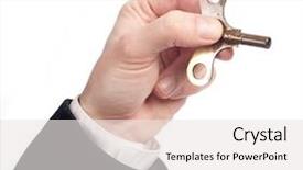  Presentation with trophy award hand holding - Presentation theme enhanced with hand holding a key wind background and a white colored foreground