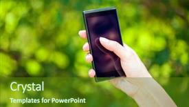  Presentation with smartphone - Cool new presentation theme with hand holding a modern slick backdrop and a tawny brown colored foreground