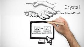  Presentation with hand holding pencil - Slide set with hand holding a pencil against white background with vignette background and a white colored foreground