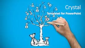  Presentation with hand holding pencil - Beautiful PPT layouts featuring hand holding a pencil against blue background with vignette backdrop and a teal colored foreground