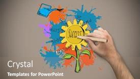  Presentation with hand holding pencil - Audience pleasing slide deck consisting of hand holding a pencil against grey background with vignette backdrop and a coral colored foreground