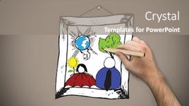  Presentation with hand holding pencil - Beautiful presentation design featuring hand holding a pencil against grey background with vignette backdrop and a gray colored foreground