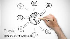  Presentation with hand holding pencil - Theme with hand holding a pencil against white background with vignette background and a white colored foreground