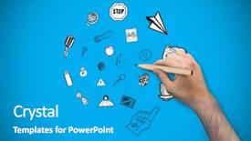  Presentation with hand holding pencil - Cool new presentation theme with hand holding a pencil against blue background with vignette backdrop and a teal colored foreground