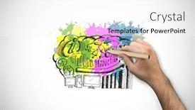  Presentation with hand holding pencil - Beautiful PPT theme featuring hand holding a pencil against white background with vignette backdrop and a white colored foreground