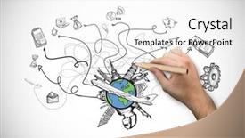  Presentation with hand holding pencil - Slide set with hand holding a pencil against white background with vignette background and a white colored foreground