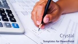  Presentation with hand holding pencil - Slides featuring hand-holding-a-pencil background and a sky blue colored foreground