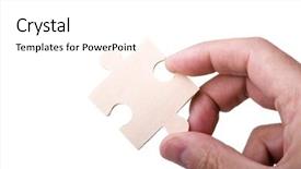  Presentation with hand holding puzzle piece - Amazing theme having hand holding a piece backdrop and a white colored foreground