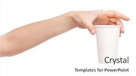  Presentation with plastic - Colorful presentation design enhanced with hand holding a plastic cup backdrop and a white colored foreground