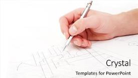  Presentation with hand holding pencil - Beautiful presentation theme featuring tolerances on a technical drawing backdrop and a sky blue colored foreground