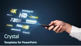  Presentation with satellite remote sensing and sig - Colorful slide deck enhanced with hand holding a remote control backdrop and a ocean colored foreground