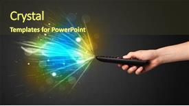  Presentation with signal - PPT theme having hand holding a remote control background and a tawny brown colored foreground