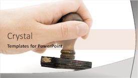  Presentation with stamp - Cool new presentation theme with hand holding a rubber stamp backdrop and a coral colored foreground