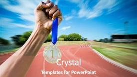  Presentation with medal - Audience pleasing slide deck consisting of hand holding a silver medal backdrop and a coral colored foreground