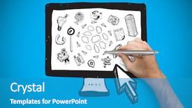  Presentation with digital pen - Presentation consisting of hand holding a silver pen background and a teal colored foreground