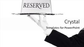  Presentation with banquet server hand tray - PPT layouts enhanced with hand holding a silver tray background and a white colored foreground