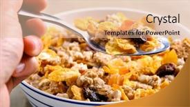  Presentation with muesli - Audience pleasing slides consisting of hand holding a spoon filled with wholesome muesli and dried fruit backdrop and a lemonade colored foreground