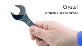  Presentation with hand holding colorful brain sketch - Slide set enhanced with mechanical engineering force - hand holding a tool background and a white colored foreground