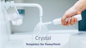  Presentation with water faucet - Amazing slides having hand-holding-a-toothbrush-under backdrop and a sky blue colored foreground