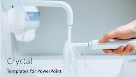  Presentation with water faucet - Colorful presentation theme enhanced with hand-holding-a-toothbrush-under backdrop and a sky blue colored foreground