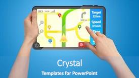  Presentation with gps - Cool new slides with hand holding a touchpad gps backdrop and a teal colored foreground