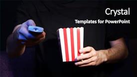  Presentation with trophy award hand holding - Amazing theme having hand holding a tv remote backdrop and a  colored foreground