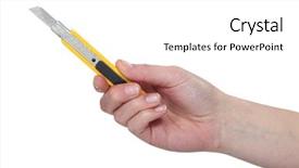  Presentation with utility - PPT layouts having hand holding a utility blade background and a white colored foreground