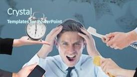  Presentation with alarm - Audience pleasing slide deck consisting of hand holding alarm clock against blue background backdrop and a seafoam green colored foreground