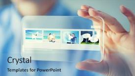  Presentation with transparent screen - Presentation theme featuring hand holding and showing transparent background and a light blue colored foreground