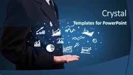  Presentation with application - Cool new slides with hand-holding-application-icons backdrop and a ocean colored foreground