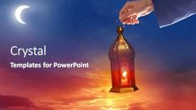  Presentation with islamic greeting eid mubarak cards - Presentation theme featuring hand-holding-arabic-ramadan-lantern background and a ocean colored foreground