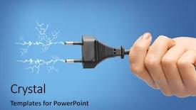  Presentation with outlet - Beautiful slide deck featuring hand holding black electrical backdrop and a light blue colored foreground
