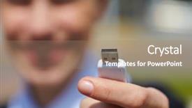  Presentation with black hand - PPT theme having hand holding black usb data background and a coral colored foreground