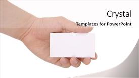  Presentation with paths - Cool new presentation theme with hand holding blank business card with clipping paths backdrop and a white colored foreground