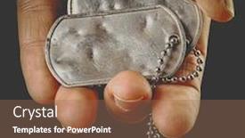  Presentation with old dog - Audience pleasing presentation consisting of hand holding blank old and worn military dog tags with chain backdrop and a coral colored foreground