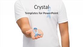  Presentation with cancer care - Colorful PPT theme enhanced with hand holding blue prostate cancer backdrop and a white colored foreground