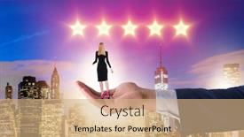  Presentation with promotion - Slide set consisting of hand holding businesswoman in success and promotion concept background and a coral colored foreground