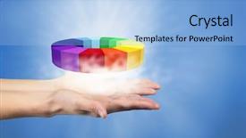  Presentation with hand holding colorful brain sketch - Presentation theme consisting of hand holding chart pie background and a light blue colored foreground