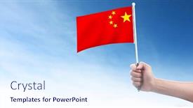  Presentation with china flag - Beautiful PPT theme featuring hand-holding-chinese-flag-china backdrop and a sky blue colored foreground