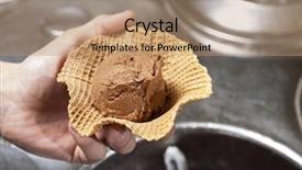  Presentation with chocolate ice cream - PPT layouts having hand holding chocolate ice cream in waffle bowl background and a coral colored foreground