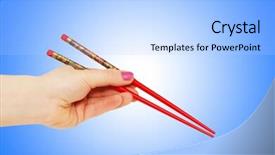  Presentation with chopsticks - Amazing slide deck having hand holding chopsticks on gradient backdrop and a light blue colored foreground