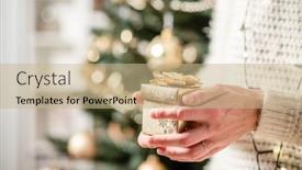  Presentation with christmas lights - Amazing slide deck having hand-holding-christmas-gift-box backdrop and a coral colored foreground
