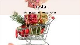  Presentation with shopping trolley - Presentation theme consisting of hand holding christmas gifts in shopping trolley isolated on white background and a lemonade colored foreground