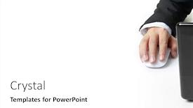  Presentation with computer network - Cool new slides with hand-holding-computer-mouse-internet backdrop and a white colored foreground