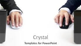  Presentation with computer network - Beautiful PPT theme featuring hand-holding-computer-mouse-internet backdrop and a white colored foreground