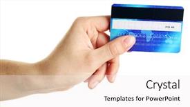  Presentation with car body repairer holding - Presentation theme consisting of hand holding credit card isolated background and a sky blue colored foreground